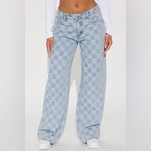 Playing Chess Checkered Non Stretch Wide Leg Jeans